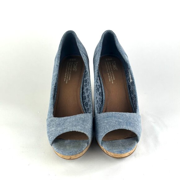 TOMS Claudine Blue Denim Cork Wedge Sandals - Size 9.5 - Picture 2 of 12